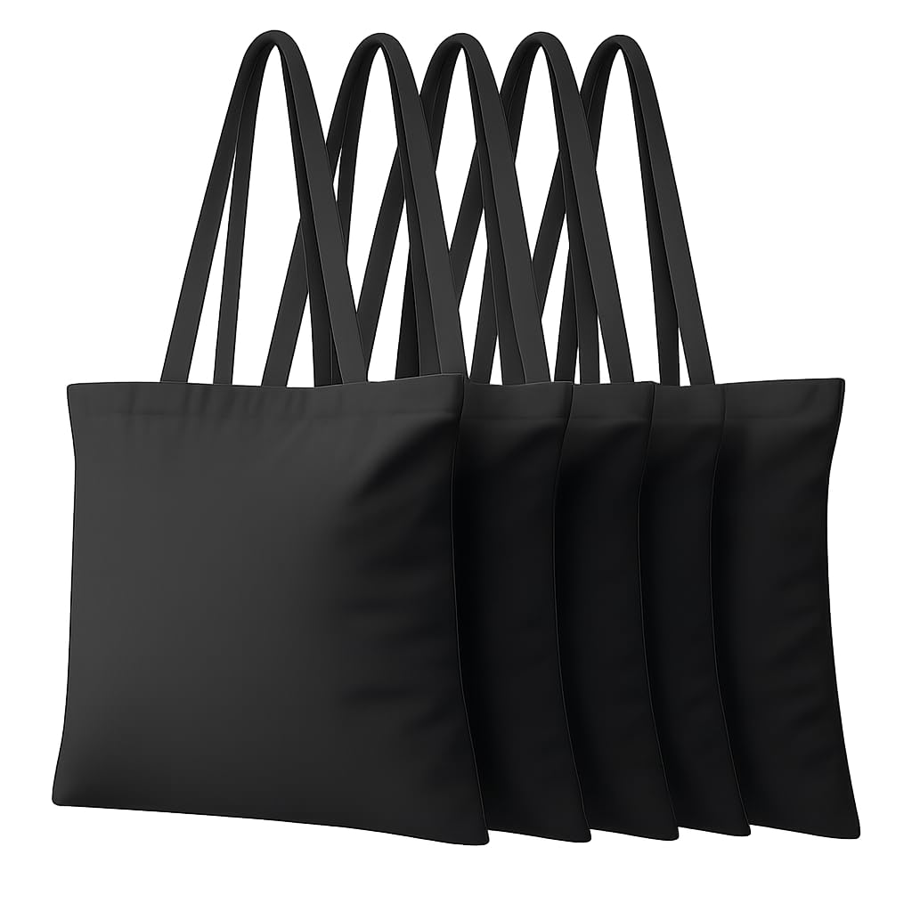 Tote Bag in tessuto nero con cerniera e tasca 35 x 38 cm 355 g/m² Borsa in tessuto grande e resistente per lo shopping, università donna, borse nere con cerniera, regalo per amica.