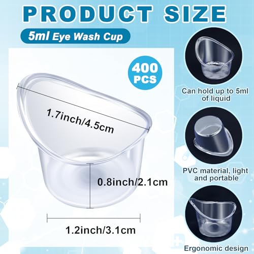 Image of Teenyyou 400 Pcs 5ml Eye Wash Cup Disposable Eye Wash Cups Plastic Measuring Cup Portable Cleaning Cups for Rinse and Flush Quick Relief Tired Dust Makeup Irritant