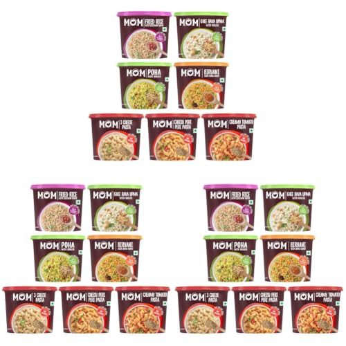 Image of MOM - Meal of the Moment, Weekly Combo Pack of Ghee Rava Upma with Bhujia , Fried Rice with Schezwan Gravy, Veg Biryani with Shahi Gravy, Poha with Bhujia, 3 Cheese Pasta, Cheesy Peri Peri Pasta, and Creamy Tomato Pasta - Ready to Eat | Instant Food | No added Preservatives