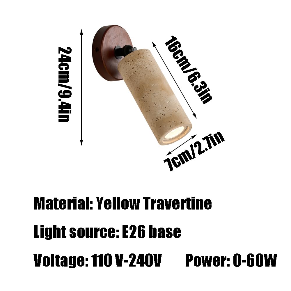 Nordic Industrial Style Yellow Travertine Wall Light, E26 Source Flush Mount Lamp, Single Head Minimalist Sconce, Living Room Corridor Bedside Mounted Fixtures