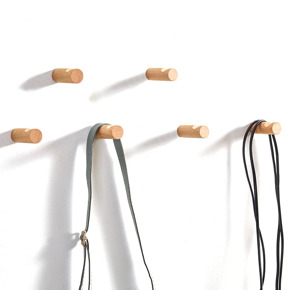10 Ganci Da Parete In Legno Naturale, Rustici E Multiuso Con Adesivi E Viti, Per Appendere Cappelli, Asciugamani, Borse E Vestiti - 5