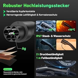 Evjuicion 22KW Câble de Charge,5M 32A Voiture Électrique Triphasé Câble Type 2 à Type 2 EV/PHEV avec Sac de Transport Compatible avec Model 3/S/X/Y/e-208/ID.5/E-Tron/IONIQ 5/Zoe/e-Golf