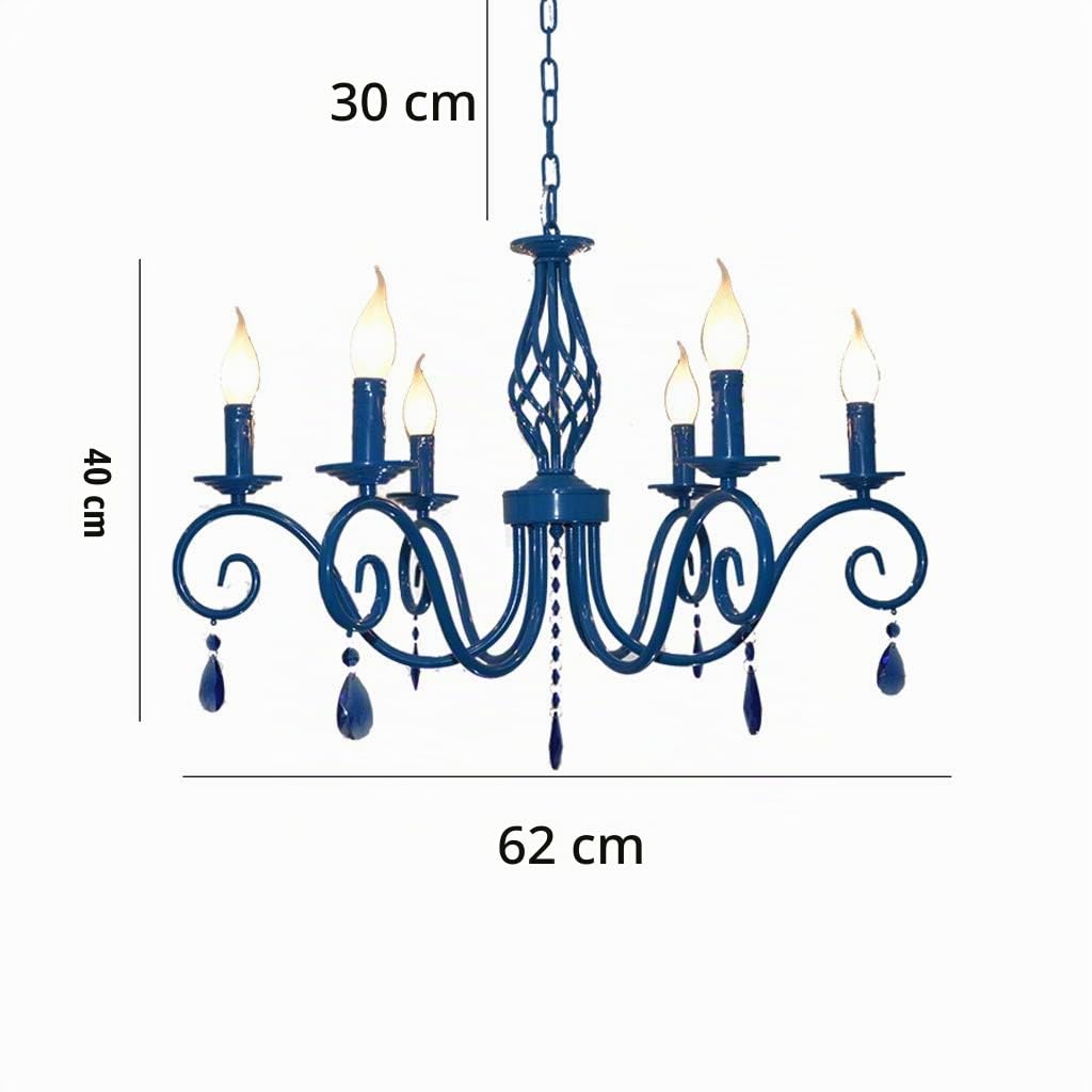 Europea Del Ferro Di Stile Di Candela Lampadario, Blu Mediterraneo 6 Capo Lampadario Di Cristallo Soggiorno Sala Da Pranzo Letto Creativa Luci Di Soffitto Del LED Studio