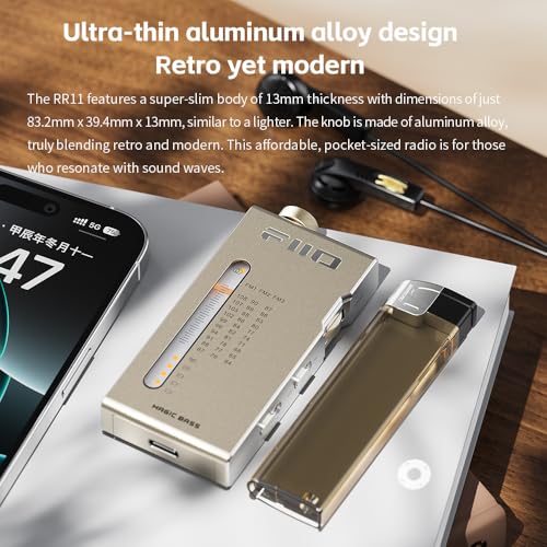 Image of FiiO RR11 Portable HiFi FM Stereo Radio Receiver with Analog PVR Tuning, BASS+3D Sound Effects, 64MHz-108MHz (Black, Hi-Res Audio Certified)