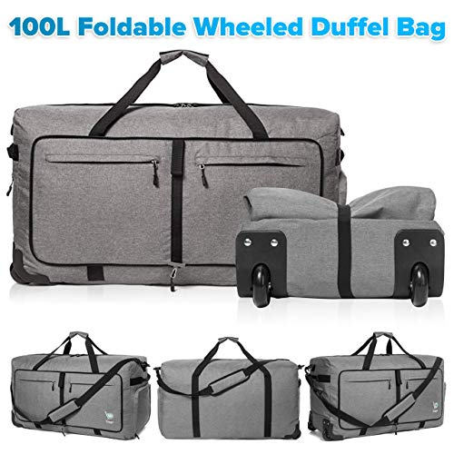 Wheeled Duffle Bag Luggage - 100L Large Rolling Duffel Bag 30 inch Folding Duffle Bag For Travel - Packable Duffle Bag With Rollers (Snow Gray)