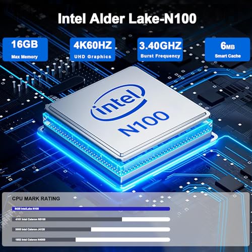 Image of RUPA Mini Pc Windows 11, N100 Mini PC 8GB DDR4 RAM 256GB 2.5''SSD, Micro PC Support Real 4K HDR 10+ Triple Display, WiFi6, BT5.2, USB3.0, Gigabit Ethernet Mini Computer for Home /Office