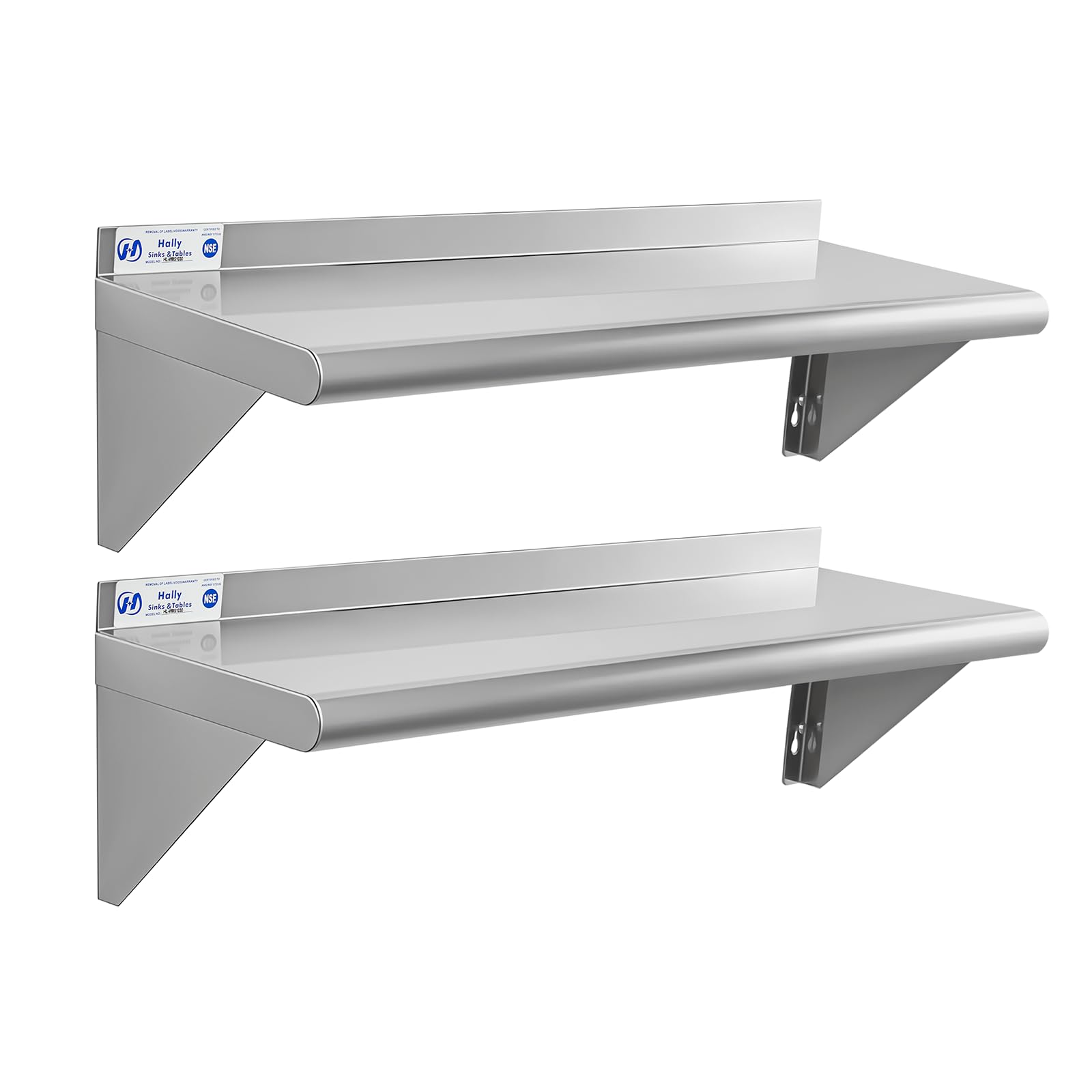 Hally Stainless Steel Shelf 2 Pack Wall Mounted Metal Shelves 10"x30" NSF