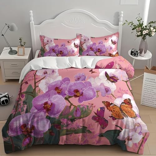 Housse de couette 140x200 lavable en machine parure rose infroissable - 4