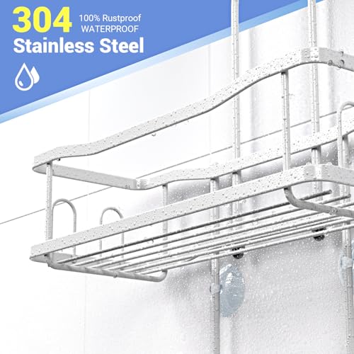 Image of Aitatty Hanging Shower Caddy Bathroom Organizer: Rustproof Shower Shelf Racks Over Shower Head - No Drilling Inside Bath Shower Rack Shelves Over Showerhead for Shampoo with Soap Holder White