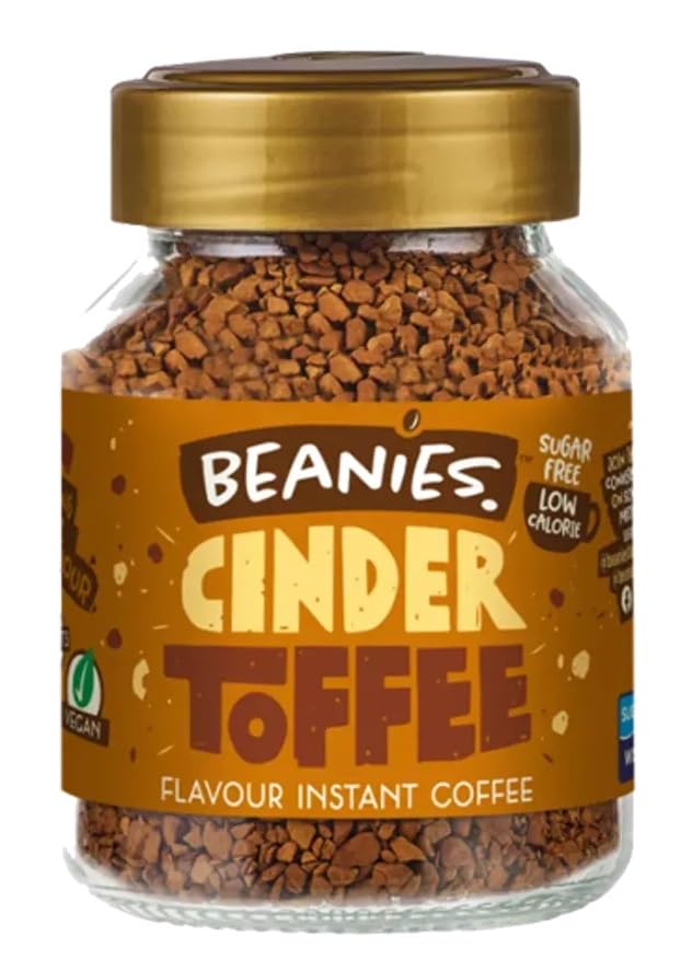 Beanies Coffee Sugar Free, Cinder Toffee Flavour Instant Coffee, Low Calorie, 50gm (UK)