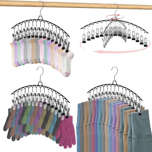 4 Pack Legging Organizer for Closet, Metal Yoga Pants Hangers with 15 Clips Holds 60 Leggings/Skirts/Hats/Bra/Pants Space Saving Hanging Closet Organizers and Storage (Black)