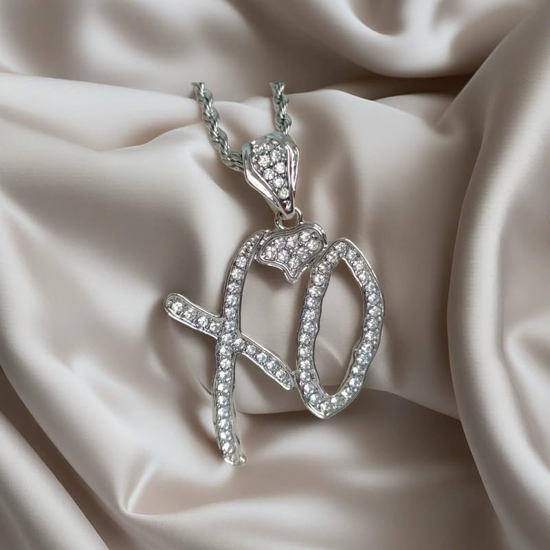 Unise High Hip Hop XO Letter Pendant Necklace For Women Men, Fashion Cubic Zirconia Exaggerate Creative Gift Jewelry4