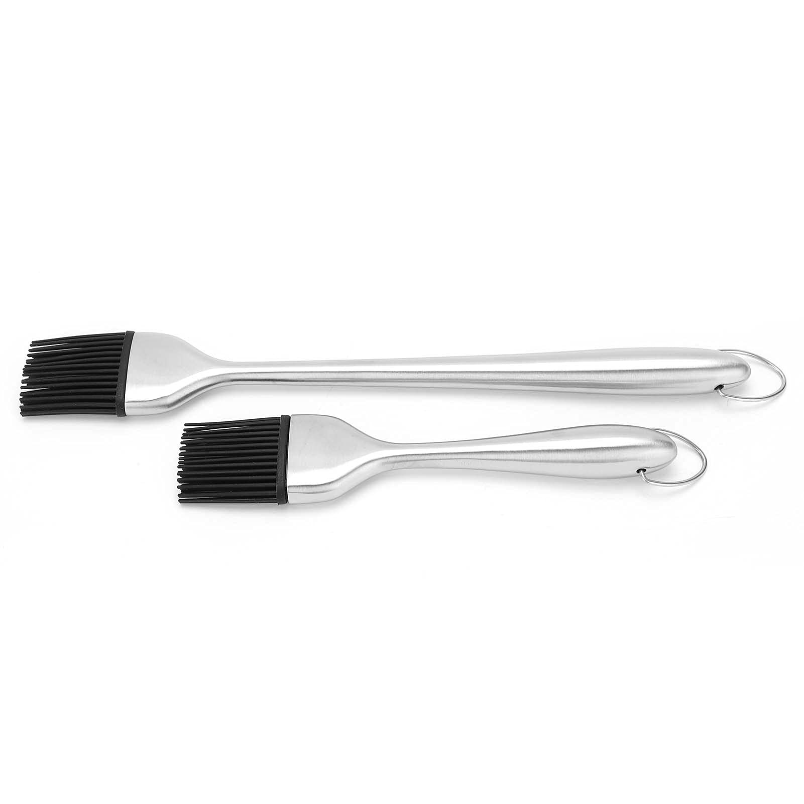 Miskall Basting Brush, 2Pcs Oil Brush Silicone Hair Stainless Steel Handle Silver Kitchen Baking Supplies