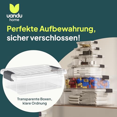 uandu Aufbewahrungsbox mit deckel groß, 6er Set BPA Frei Kunststoff, Aufbewahrungsboxen Stapelbar, Hundefutter trocken 15kg Aufbewahrung, Plastikbox, Storage Boxes - 34Lx6
