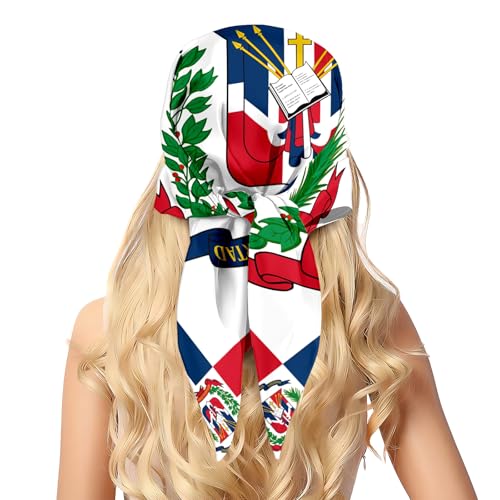 pmbvcgsy Fashion Head Scarf for Women Dominican Republic Flag Pattern Silk Scarf Large Square Sleeping Wrap Satin Neck Bandana for Gift 27.5 x 27.5 inches