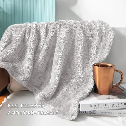 Image of Exclusivo Mezcla Plush Fuzzy Fleece Throw Blanket Extra Large, Super Soft, Fluffy and Warm Blankets for Couch, Bed, All Season (Light Grey, 50x70 inches)
