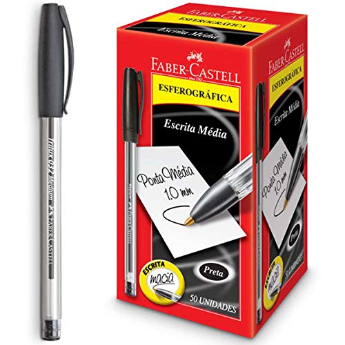 Caneta Esferográfica Trilux 032 Ponta Media 50 Unidades, Faber-Castell, Preta