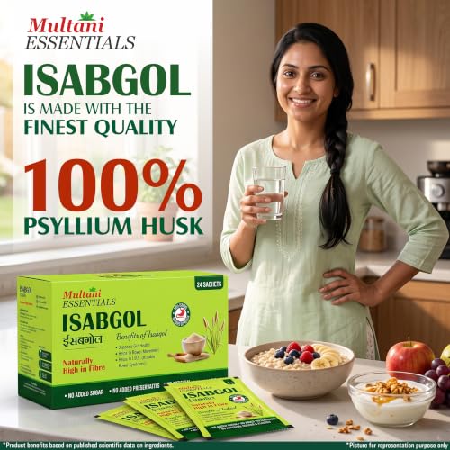 Image of Multani Essentials Isabgol | Psyllium Husk Powder (24 Sachets - 5 gm Each) | For Gut Health And Irritable Bowel Syndrome | Effectively Relieves Constipation | Fibre Supplement For Digestion | Chemical Free | No Added Sugar Or Artificial Flavour | 100% Isabgol