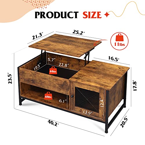 Wlive Lift Top Coffee Table With Storage,Hidden Compartment And Open Shelf,Living Room Tables With Metal Mesh Door Cabinet For Home, Office,Rustic Brown #TOP4