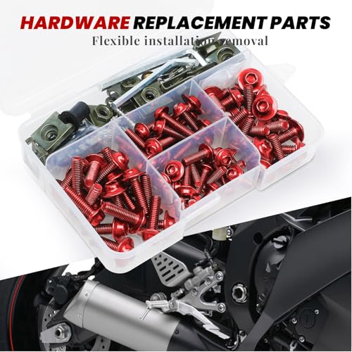 Image of 177Pcs Motorcycle Fairing Bolt Kit Red, M5 M6 Stainless Steel