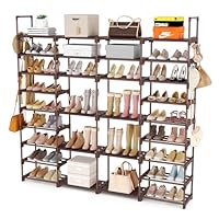 ROJASOP Large Shoe Rack Organizer for Entryway Closet 64-68 Pairs 9-Tier Heavy Duty Tall Garage Shoe Rack Shoe Shelf Shoes Storage with 18 Pcs Removable Side Hooks for Bedroom and Garage Brown