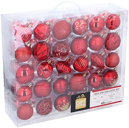 Giftsome 60 Weihnachtskugeln Set - Christbaumkugeln Rot -...
