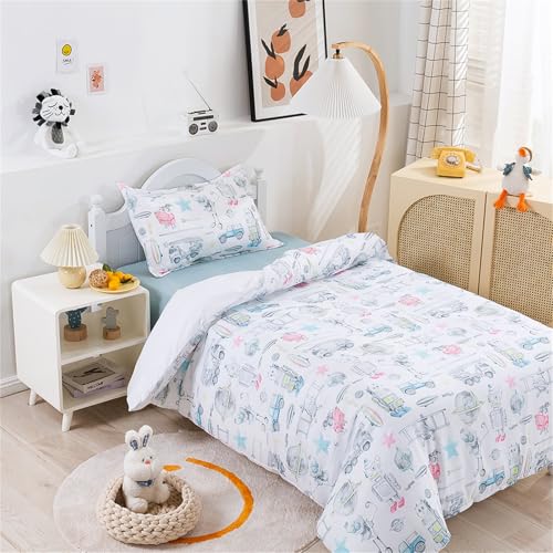 Odot 3 Piece Kids Single Bedding Sets, Single Duvet Cover Set with Zip Fastening with Soft Microfiber 2 Pillow Case 50 * 75cm for School Dormitories (259 * 229cm,Robot)