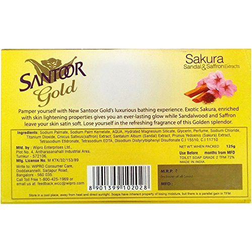 Image of Santoor Gold Soap - Sakura, Sandal and Saffron Extracts, 125g Carton