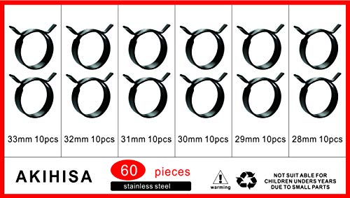 Image of AKIHISA 60 Pcs 28-33mm Spring Hose Clamp, Spring steel 65Mn Fuel Hose Clamp, 6 sizes for Silicone Vacuum Fuel Oil Hose Line Clamps