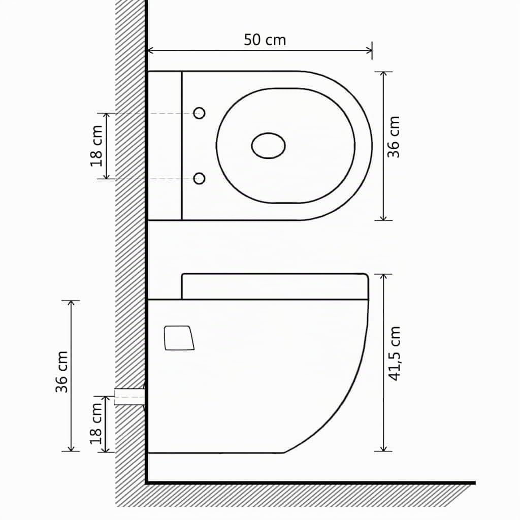 vidaXL Toilette Murale Céramique Noir WC Suspendu Salle de Bains Cuvette
