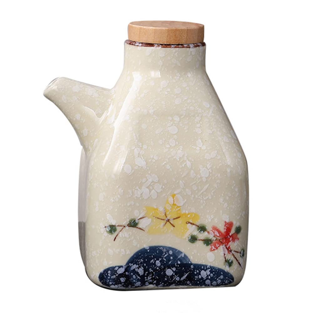 OnePine 350ml Ceramic Oil Dispenser Bottle, Soy Sauce Bottle Dispenser No Drip, Olive Oil Dispenser, Condiment Container with Lid