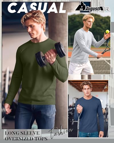Image of August Alley 4 Pack Men's Big and Tall Cotton Shirts L-7XL, Long Sleeve Oversized Tops Loose Casual Large T-Shirts Basic Tee