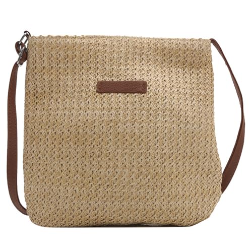 MLPKOI 1 Bolso de Paja Tejido, Bolso de Bandolera de Playa de Verano Bolso de Mano de Tejido Cuadrado con Cremallera y Correa de Hombro, para Damas, Viaje, Vacaciones, Casual