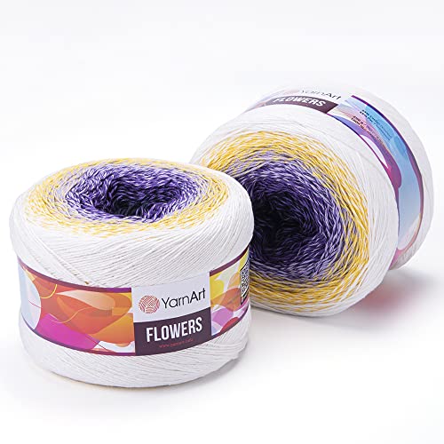 Image of YarnArt Cotton Acrylic Blend Yarn - 55% Cotton 45% Acrylic 250gr 1094yds Multicolor Rainbow Crochet Yarn - Spring Summer Fine Sport Skein (307)
