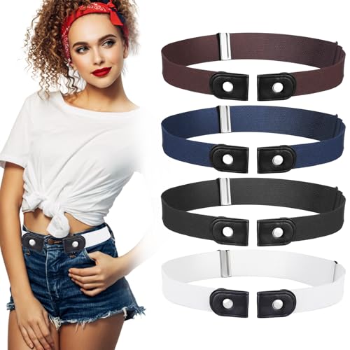 4PCS No Buckle Stretch Belts Adjustable Elastic Stretch Belts Buckless Invisible Waist Belt for Jeans Pants