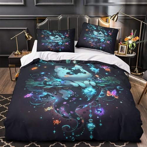 Housse de couette chat 3D rafraîchit une chambre terne en lit simple - 4