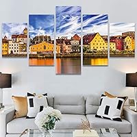 SIGNWIN 5 Panel Canvas Wall Art Modern Art Cityscape Contemporary Expressive Multicolor Photography Places for Home Decorations Ready to Hang - 60