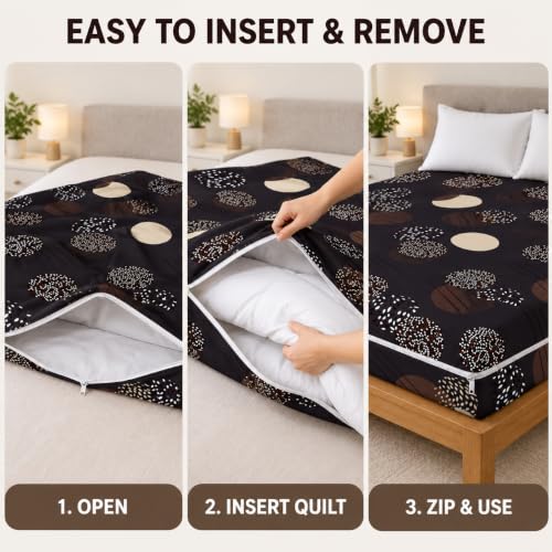 Image of Super Premium Quilt Cover Double Bed with Zipper Blanket Cover /rajai Cover /Comforter Cover /Duvet Cover King Size Soft Cotton Breathable Skin Friendly Stuff 90x100 Inches, Color- Coffee Brown