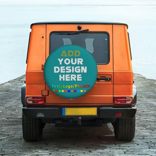 Image of Custom Spare Tire Cover with Logo Photo Text, Personalized Polyester Tire Covers Protectors for Trailer RV SUV and Many Vehicles, Darkcyan