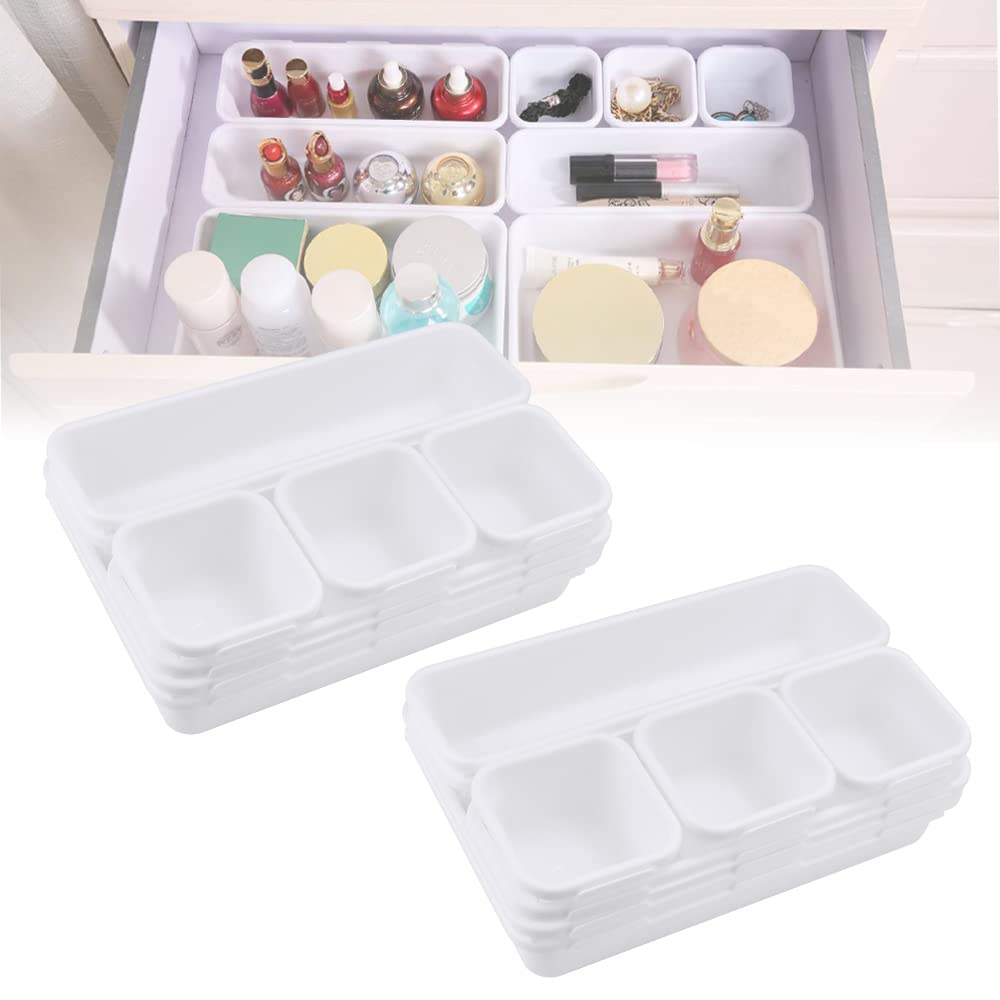 Corsehild 16 PCS Desk Drawer Organizer Tray Plastic Desk Drawer Dividers Interlocking Drawer Organiser Containers Versatile Dresser Storage Bins Boxes for Kitchen Bathroom Makeup Office Vanity Bedroom