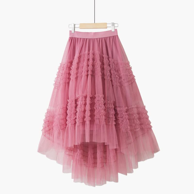 Ladies Irregular Lace Stitching Tulle Cake Dress Long Solid Color Skirt Mesh Skirt2