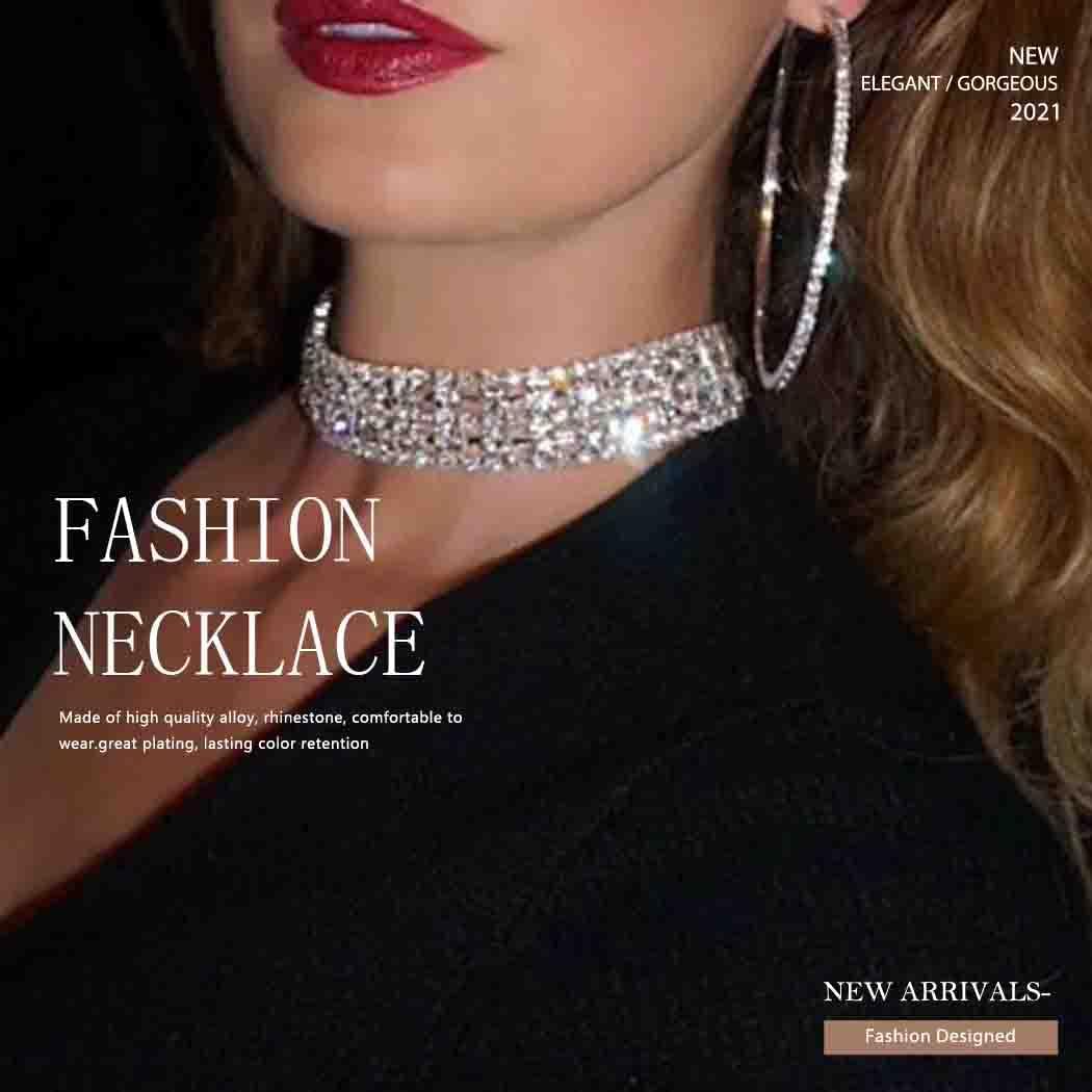 JONKY Rhinestone Choker Necklace Silver Diamond Crystal Jewelry for Women - Image 7