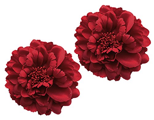 Haarschmuck Mädchen Blumen Haarspangen Damen, BONAMART - 2 Stück Hochzeit Rot Ansteckblume Frauen Baby Kinder Set Schleife Pfingstrose Künstliche Haarclips Haarklammer Tanzen