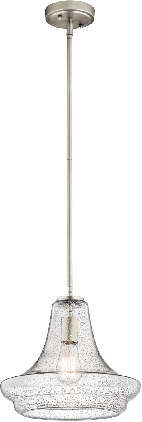 Kichler Everly 11.25" 1 Light Trumpet Pendant Clear Seeded Glass Brushed Nickel