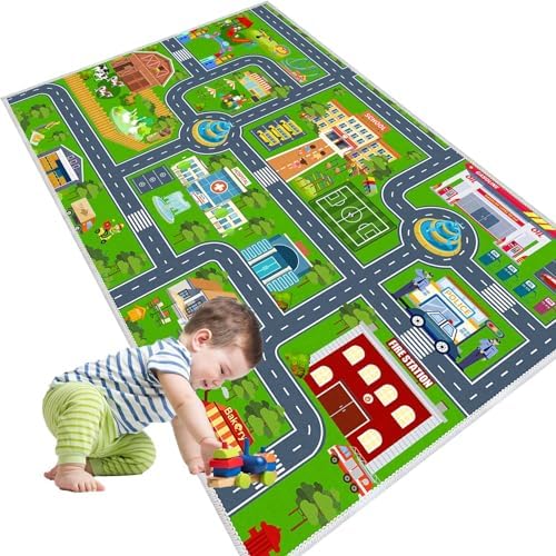 VNUVCOE Kids Car Rug Playmat Carpet, Playroom City Road