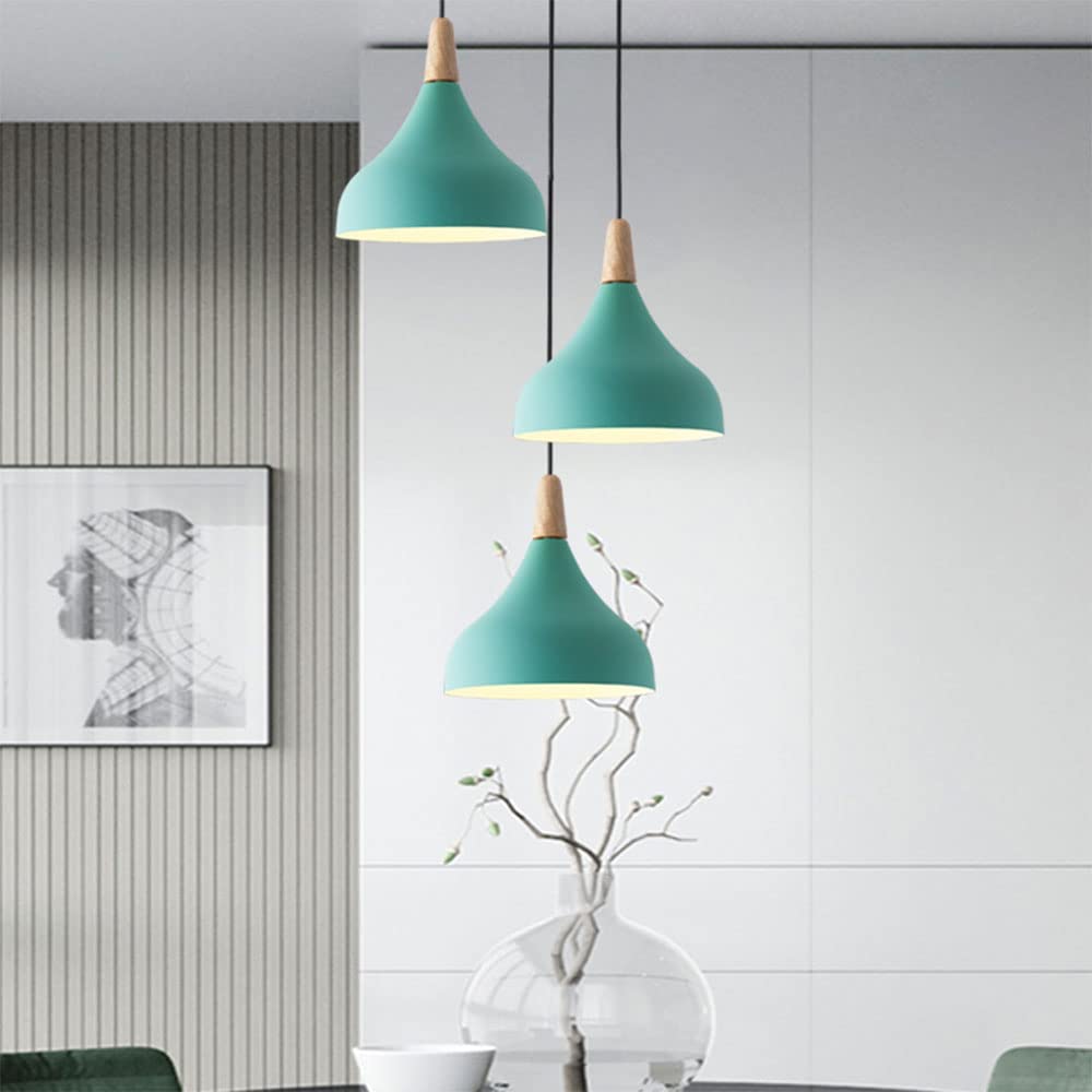 with Wood Hanging Lighting Fixtures Nordic Macaron Style Lamp Chandelier(Green)