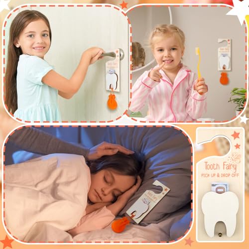 Image of DoubleFill Fairy Tooth Gift Holder Bag Door Hanger Lost Teeth Keepsake Box Tooth Fairy Kit Stores Back to School Gift for Lost Teeth Boy Girl Primary School Classroom Gifts(Classic,Orange)