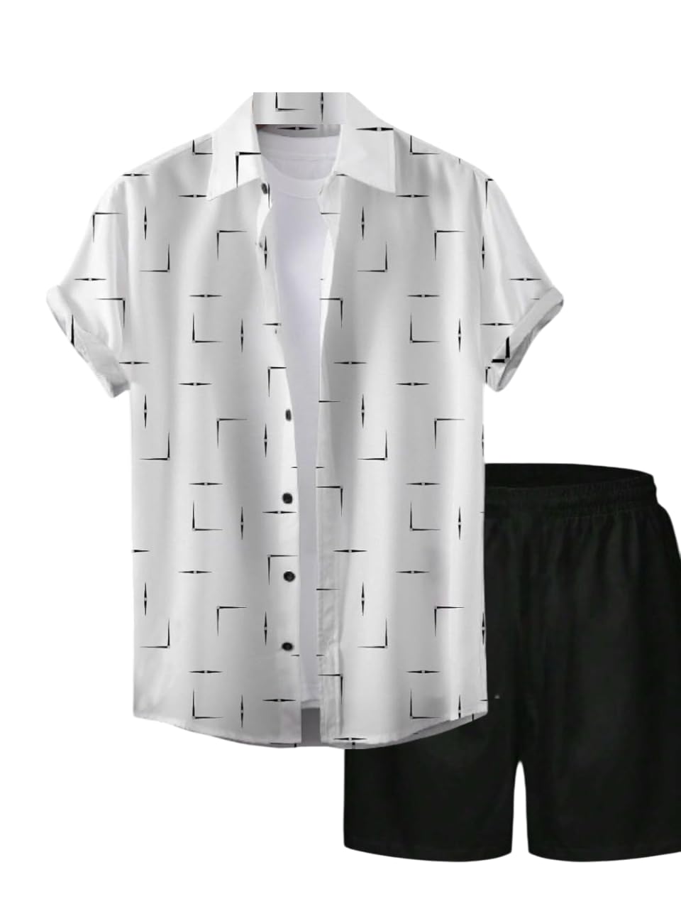 Classic Cuts Men's Printed Lycra Co-Ord Set | Shirt and Shorts Night Suit | Summer Lounge Wear | Beach Outfit | Night Dress | Pyjama Set | Half Sleeves
