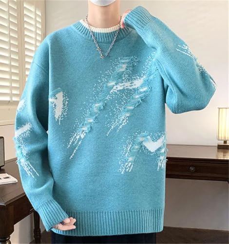 Men's Winter Patchwork Ripped Knit Sweater Crewneck Casual Pullover Knitted Streetwear Warm Outwear4