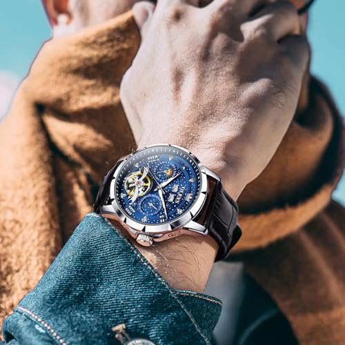 Image of OLEVS Mens Automatic Watches Self-Winding Starry Sky Diamond Skeleton Luxury Wrist Watch Waterproof Luminous